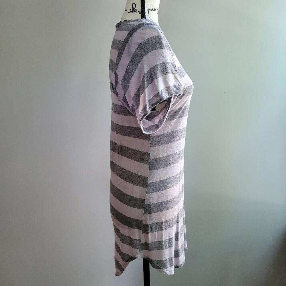 Lush grey & lilac striped tunic top cap sleeve lagom lagenlook comfort - Picture 3 of 10